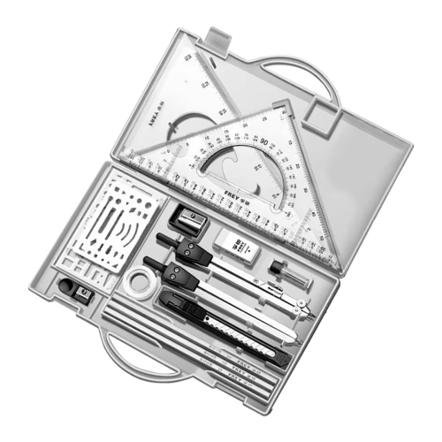 Drafting Kit Metal Rulers and Compasses Geometry Triangle Ruler Compass Protractor Set White
