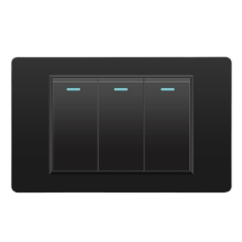 Wall Electrical Switches Light Switch 3 Gang 118mmx74mm Tempered Glass Panel Mechanical Button Black