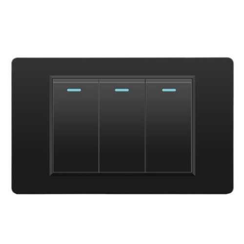 Wall Electrical Switches Light Switch 3 Gang 118mmx74mm Tempered Glass Panel Mechanical Button Black