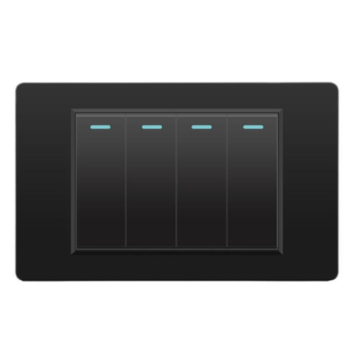 Wall Electrical Switches Light Switch 4 Gang 118mmx74mm Tempered Glass Panel Mechanical Button Black 1