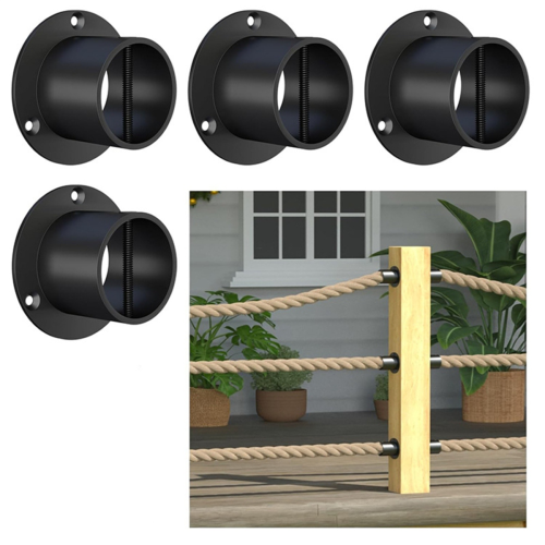 4Pack Black Rope End Snap with Screw Securing Rail Support Cap for Jutes Fencing Stair Deck Railing Kit 1