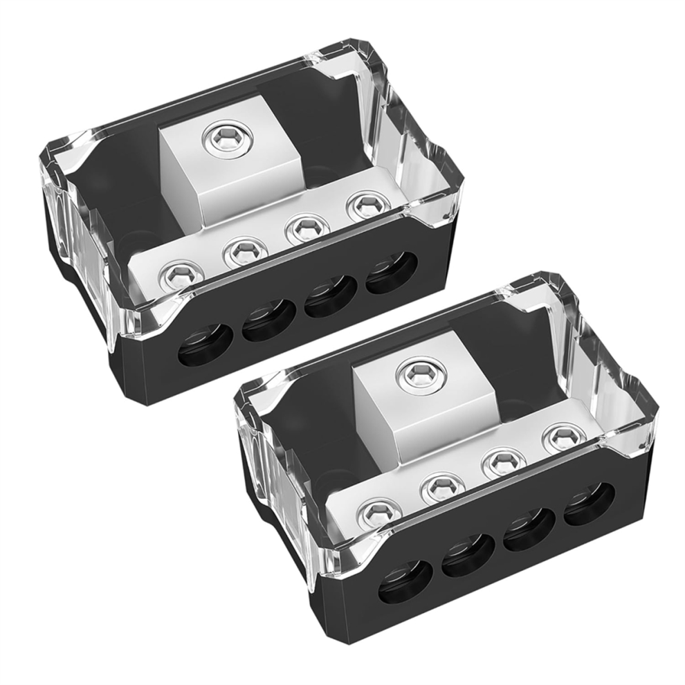4 Way Power Distribution Block Car Audio 0/2/4 Gauge Input 4/8/10 Output Amp Ground 2Pcs 4853680428529