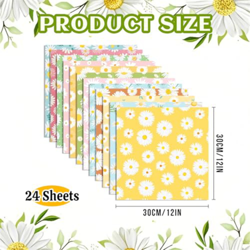 24 Sheets Scrapbook Paper 12inch X Double-Sided Bows Pattern Decorative Decoupage Cardstock Daisy 2