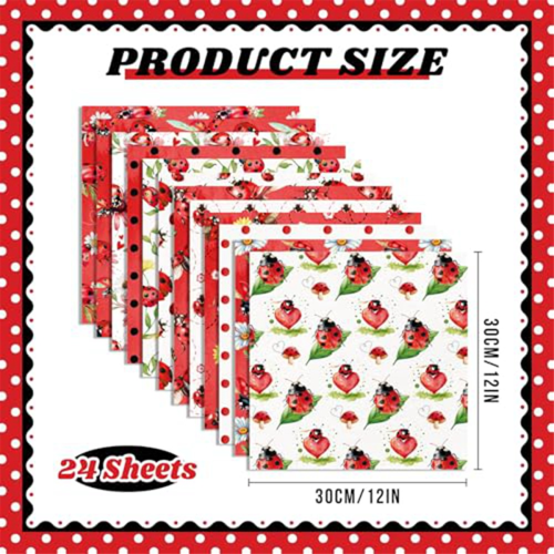 24 Sheets Scrapbook Paper 12inch X Double-Sided Bows Pattern Decorative Decoupage Cardstock Ladybug 2