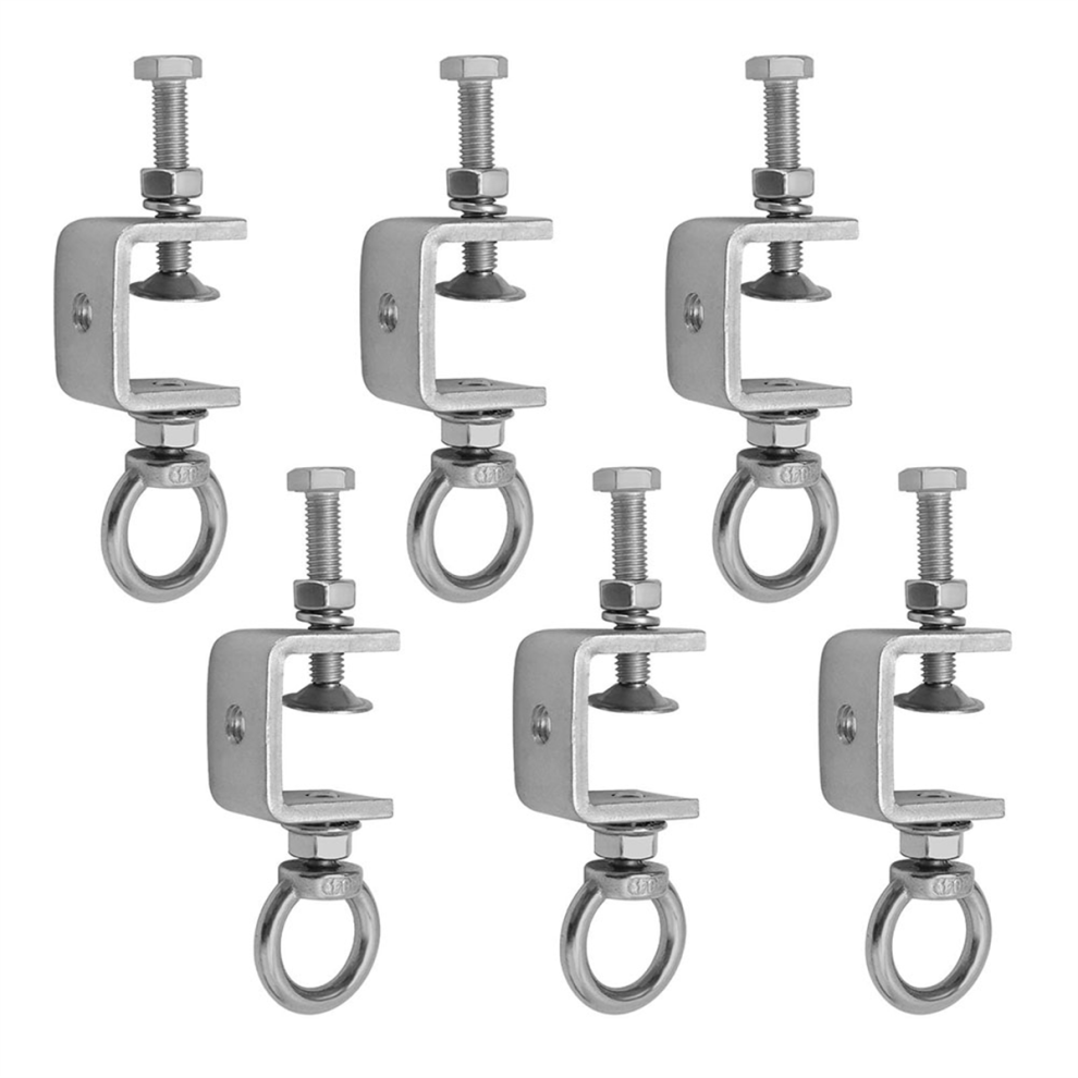 6 Pcs 1" 25Mm C-Clamps, Stainless Steel Beam Clamp With M8 Screw Ring, I-Beam Design U-Clamps 4853680433219