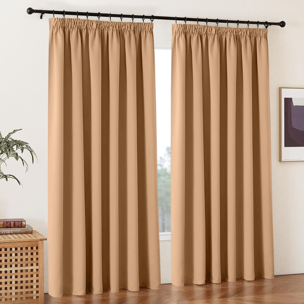 (66"X90", Beige) Blackout Pencil Pleat Curtains & Drapes Ready Made-image-OPC-PJ8RPCS-NEW