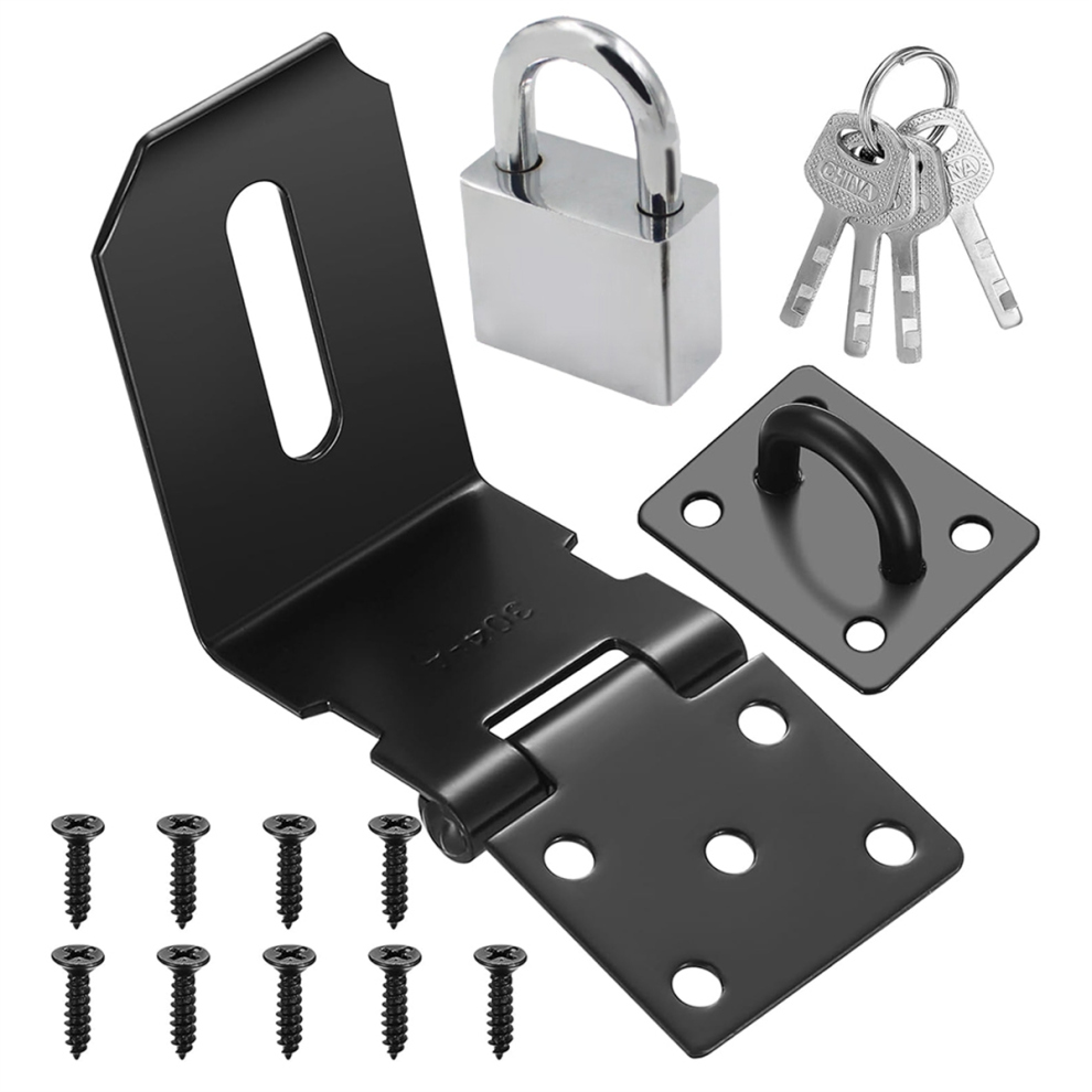 4 Inch 90 Degree Padlock Hasps, Stainless Steel Latch Lock Hasp with and Keys Set, Door Latches-image-OPC-PJ8D6H5-NEW