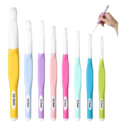 8 Sizes Big Crochet Hooks Ergonomic Set, Large for Chunky Yarn, 6mm - 20mm Hook