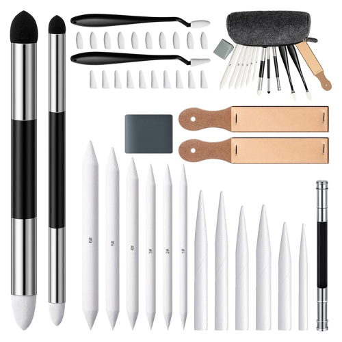 40 Pcs Sketch Drawing Tools Blending Stump Set Accessories with Sandpaper Pencil Sharpener Extension Tool Erasers 1