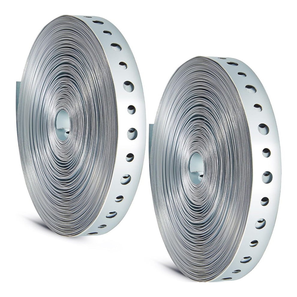 2 Rolls 24 Gauge Galvanized Pipe Hanger Strap 3/4 Inch X 50 Ft Bendable Metal Strip with Holes for Supports Hanging-image-OPC-PJ8D8Z2-NEW