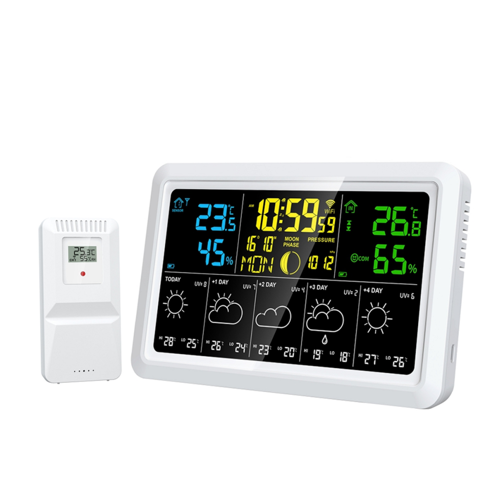 Wifi Multifunction Tuya Weather Station Air Quality Temperature Humidity Meter Moon Phase Pressure Clock(Uk) 4853680448206