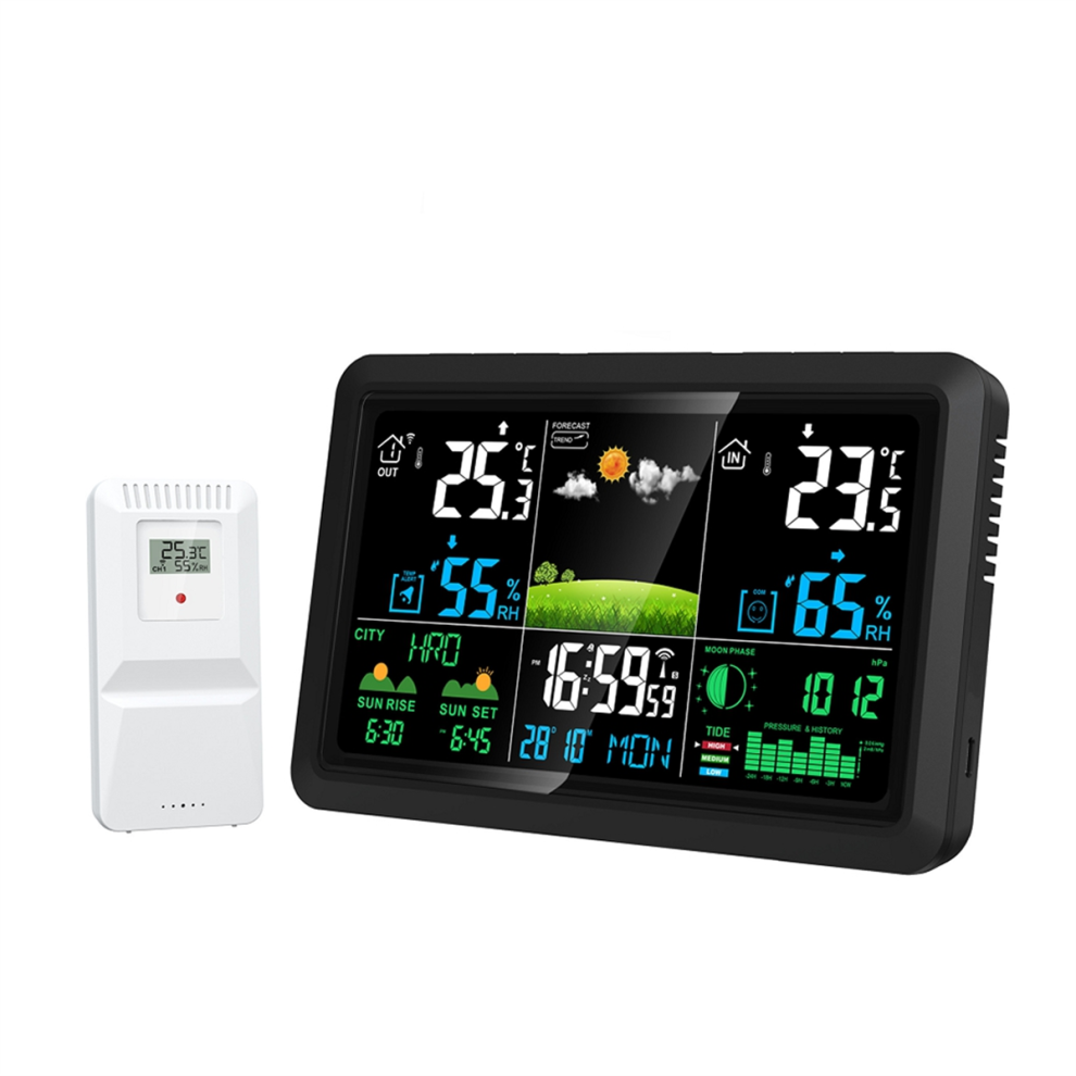 Multifunction Tuya Weather Station Air Quality Temperature Humidity Meter Moon Phase Pressure Clock Eu Plug 4853680448183