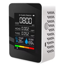 Air Quality Monitor 5 in 1 Detector C02 HCHO TVOC Tester LCD Temperature Humidity White