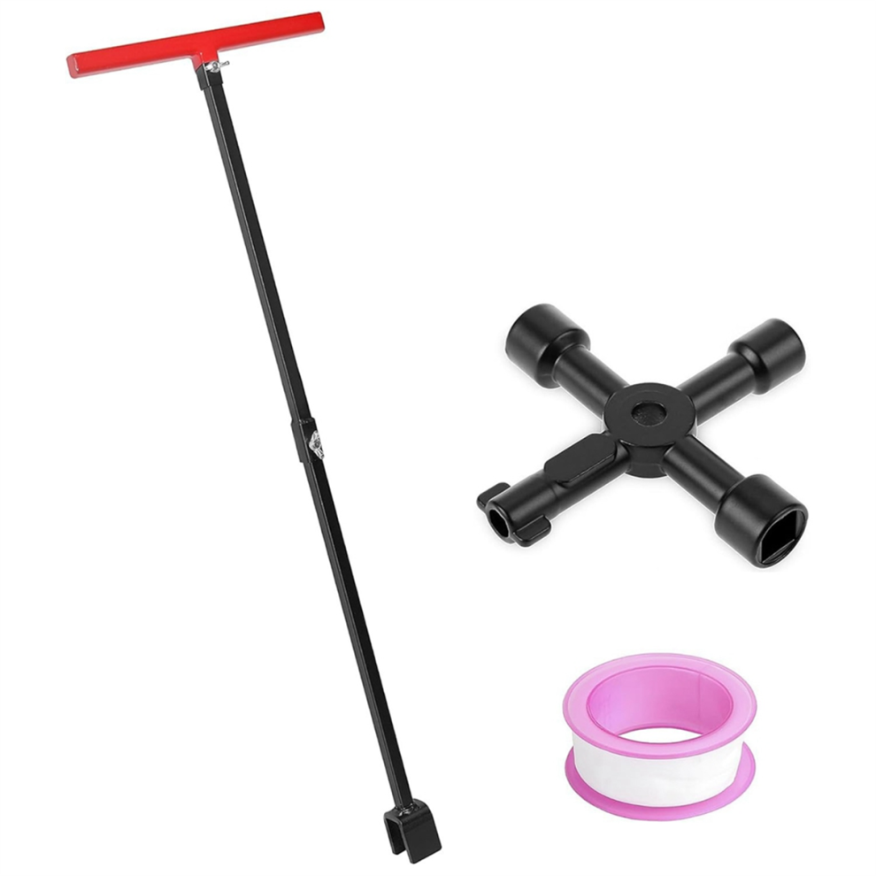 Water Meter Key With 4-Way Utility Key,Water Shut Off Tool For Curb Main,Underground Stop/Waste,-Handle&U-Head 4853680447292