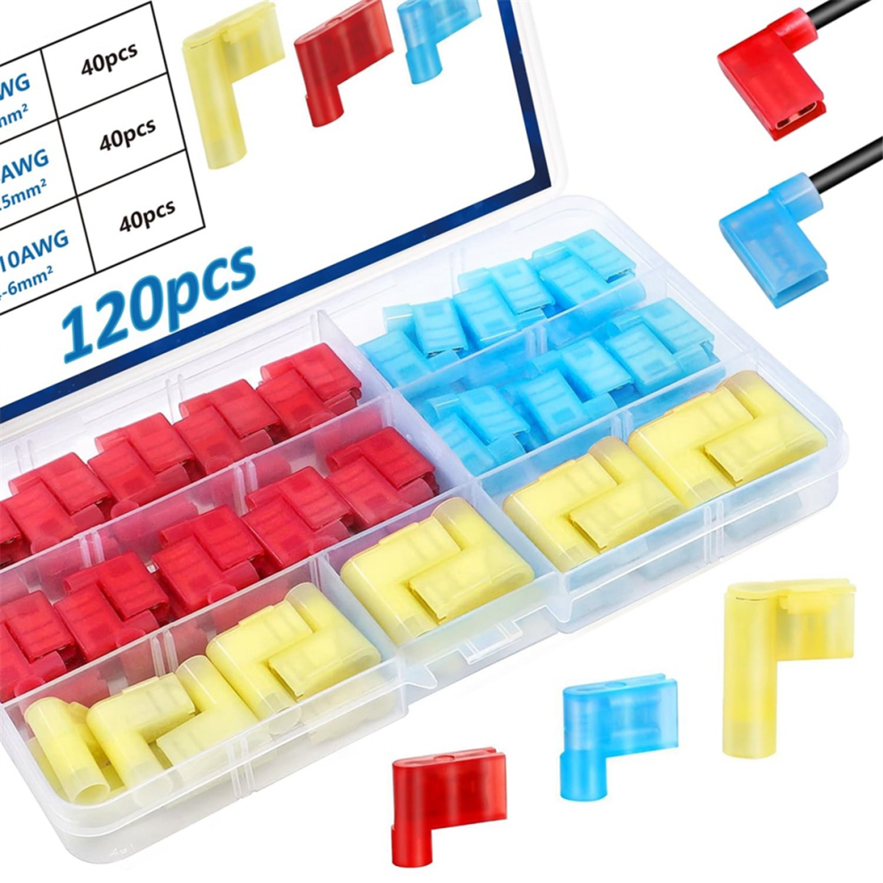120Pcs Quick Disconnect Flag Connector,Nylon Right Angle Spade Connectors 22-10Awg,90 Degree Wire Terminal Connector 4853680447544