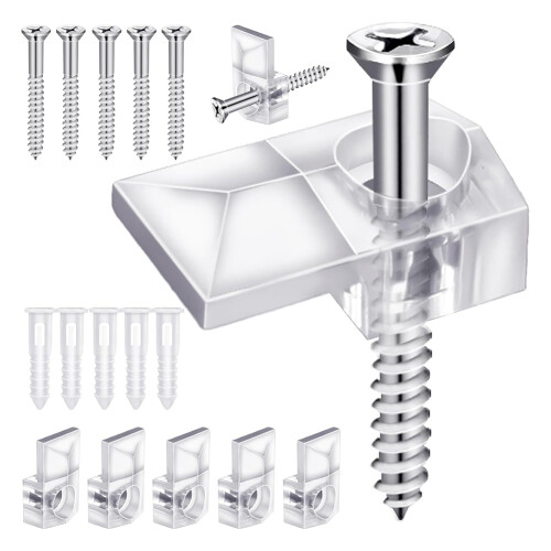 32Pack Mirror Holder Clips,Clear Plastic Clip,Frameless Mounting Hardware,Mirror Holders for Wall 1