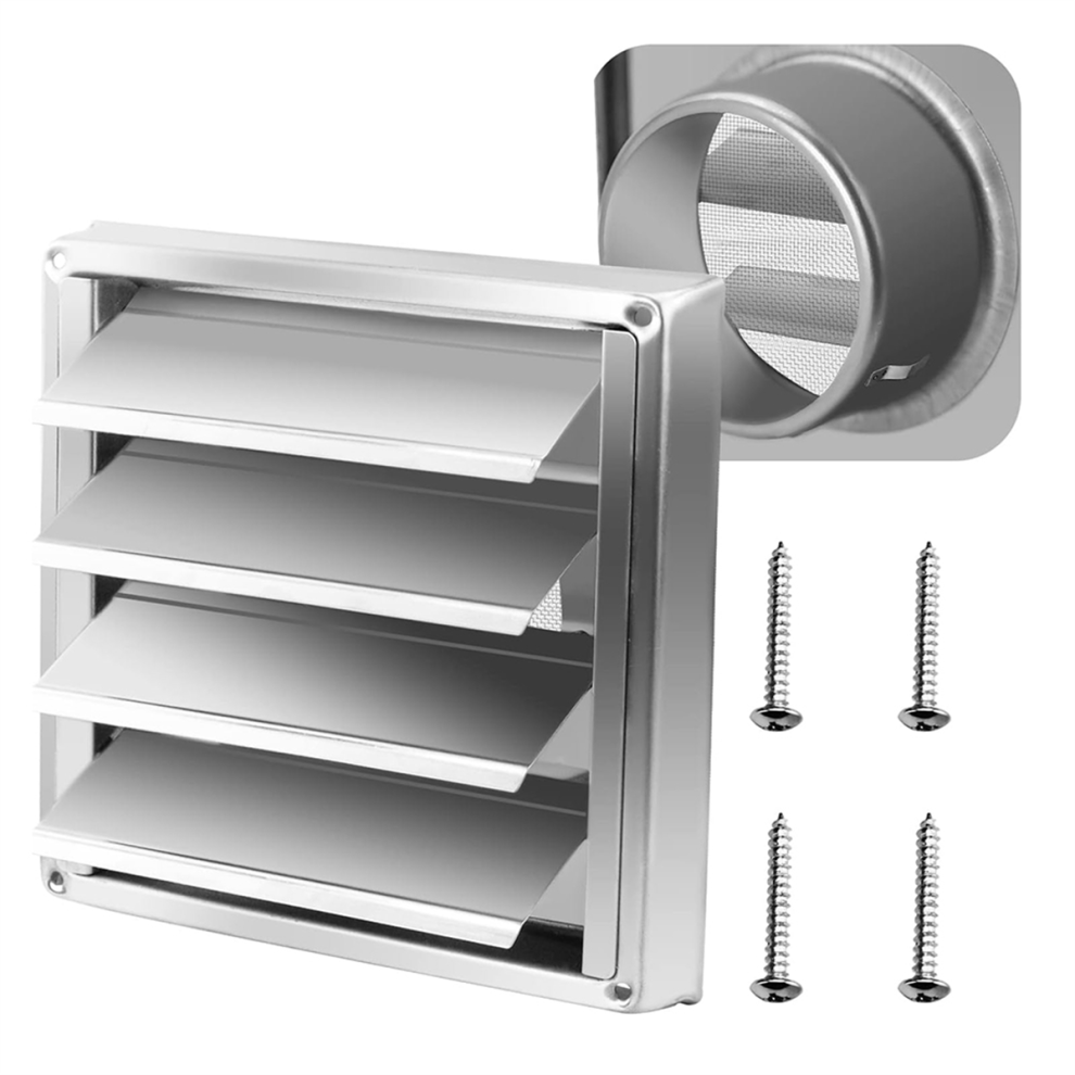 Saudism Metal Dryer Vent Cover With Mesh Screen,Outdoor Stainless Steel Louvered For Easy Installation,125Mm