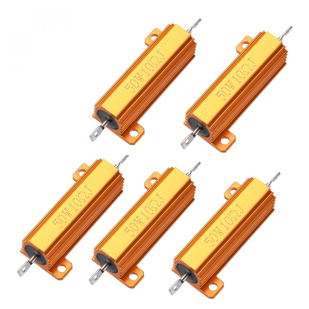 5Pcs 50W 10 Ohm 5% Aluminum Housing Case Resistor, Wirewound Resistors Screw Tap Chassis Mounted, Led Car Resistor 4853680463131