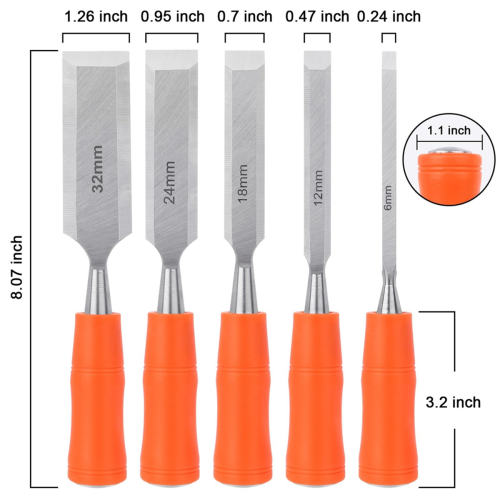 5 Piece Wood Chisel Sets Woodworking Tools Set, Chisels for with Steel Hammer End, 2