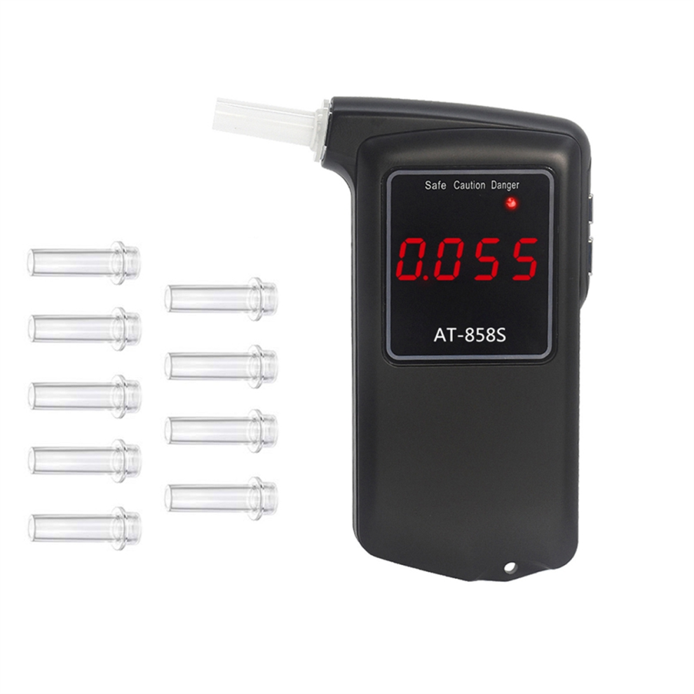 Breathalyzer Portable Digital Breath Alcohol Tester Meter With 10Pcs Mouthpieces Black/Light 4853680461397
