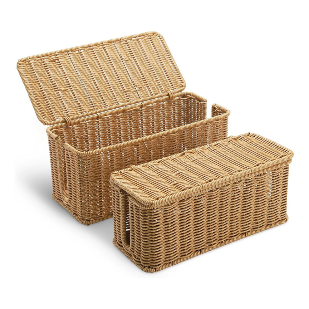 2Pack Cable Management Box, Handwoven Imitation Rattan Cord Organizer Decorative Hider Box 4853680470337