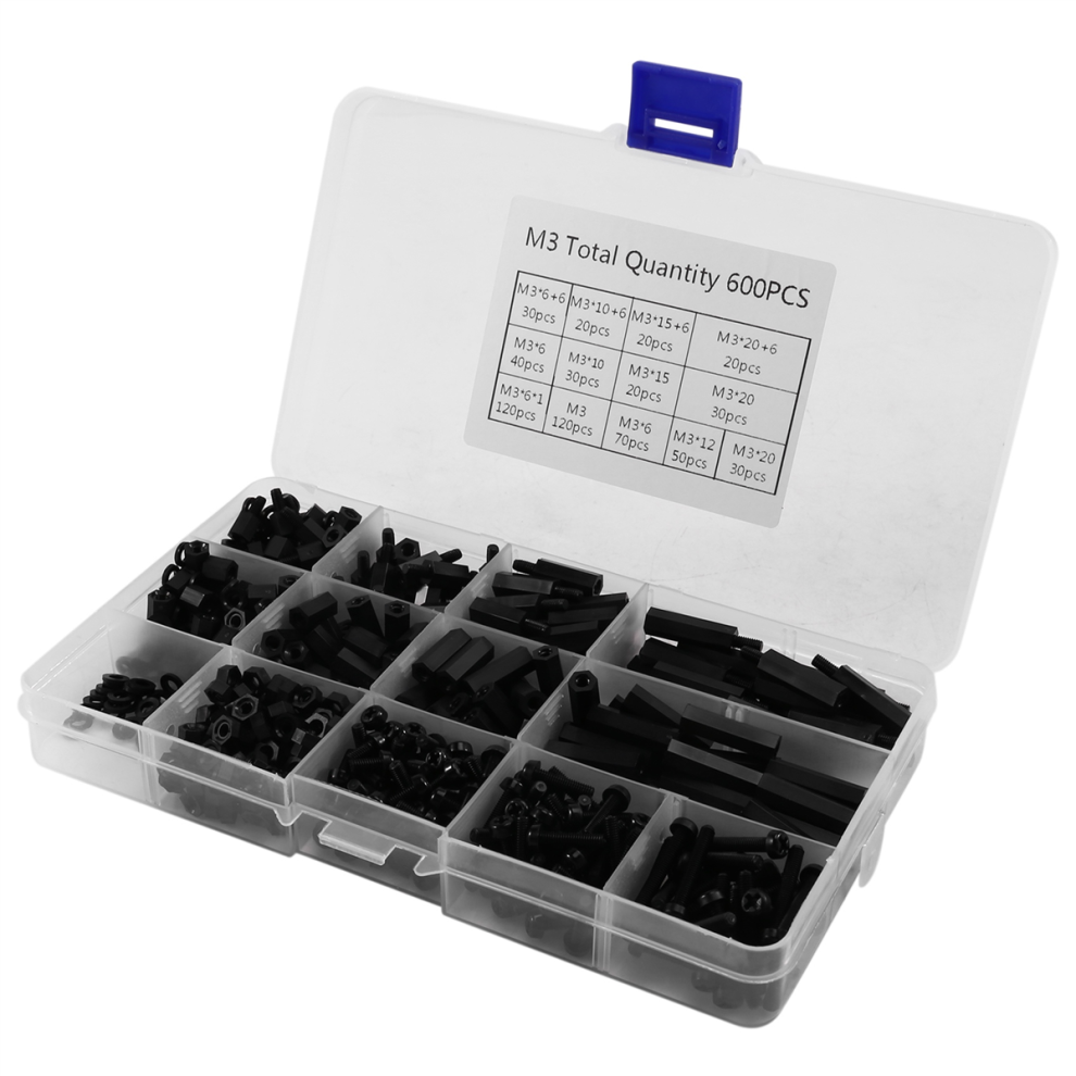 600Pcs Nylon Spacers Kit - M3 Male Female Hex Spacer Standoff Screw Threaded Pillar Pcb Motherboard 4853680468204