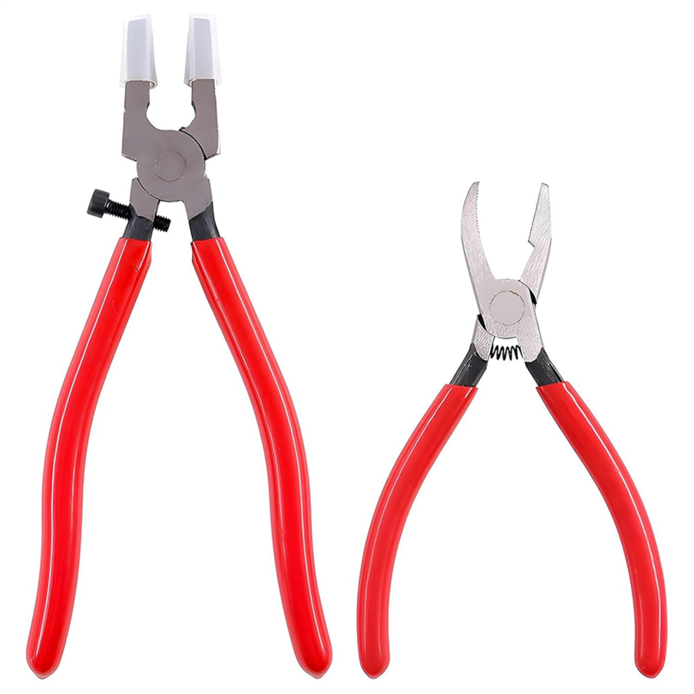 2 Pcs Glass Cutting Tool Kit Running Pliers With Rubber Tips Curved Jaws, Breaking Cutter 4853680472812