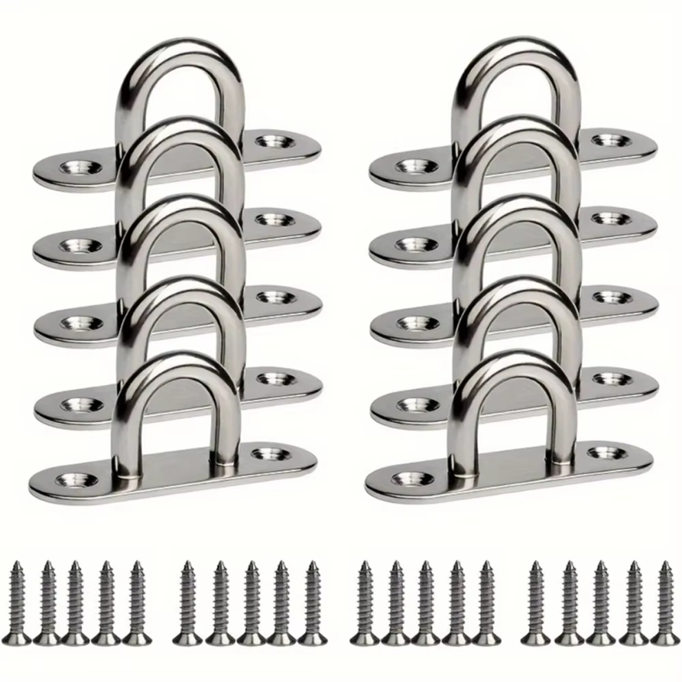 Stainless Steel Screw Hooks And 20X Mounting Screws, M5 Eye Plate With Ring, For Marine Equipment, Ceiling Wall Hangings 4853680478258