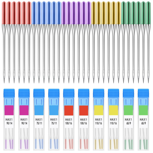 30 PCS Universal Sewing Machine Needles, Sizes 9, 11, 14, 16, 18, Bright Color, Regular Point Sewing-Needles