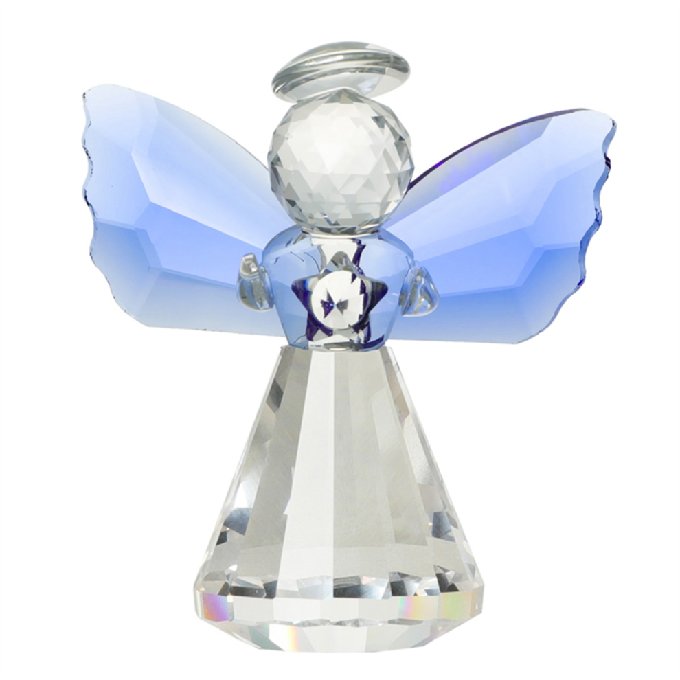 Saudism Crystal Guardian Angel Figurine Collectible Paperweight Glass Wings Ornament Statue Wedding Gift Blue