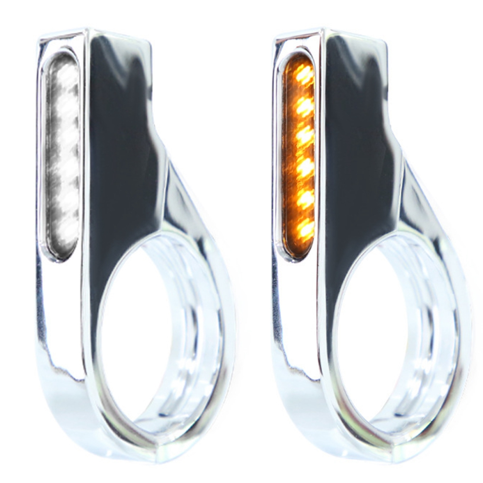 Motorcycle Front Fork Led Turn Signals Universal Sequential Switchback Running Lights 12V Blinkers Amber/Silver 4853680486543