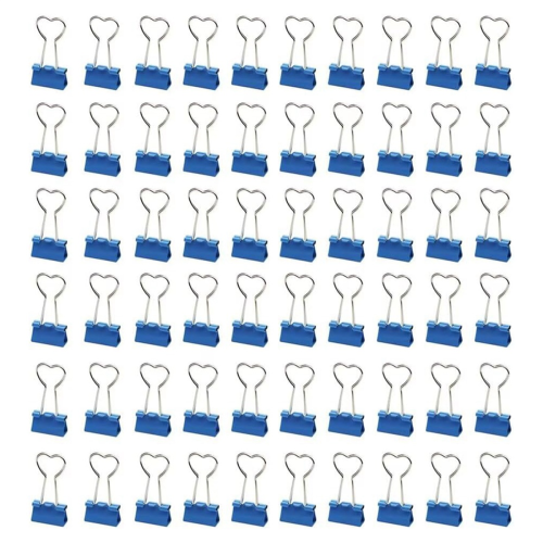60 Pcs Metal Binder Clips with Heart Shaped Handle Shape Hollow Out Blue 1