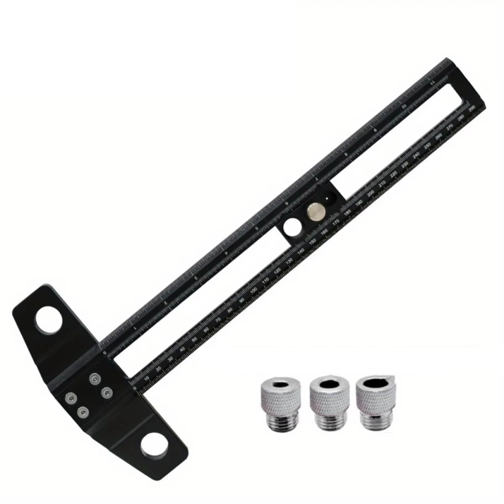 2 In 1 Drilling Positioning Scoring Ruler Aluminum Alloy Scriber Marking Gauge With 6/8/10Mm Drill Sleeves 30Cm 4853680486789