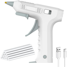 Cordless Hot Glue , Wireless Type-C Rechargeable 2600mAh Battery Powered with 20pcs Sticks Set White