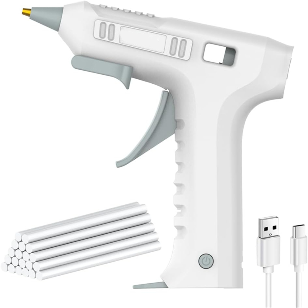 Cordless Hot Glue Wireless Type-C Rechargeable 2600Mah Battery Powered With 20Pcs Sticks Set White 4853680488844
