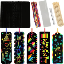 , 40 Sets 5 Styles for Kids, Black Scratch-Off Paper-Eid Bookmarks Gifts Kids,DIY Art Craft