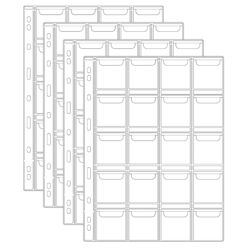 Saudism 4 Sheets 20 Pocket Coin Collection Pages, Clear Pvc Binder Inserts Sleeves With 9 Hole Collecting Protectors