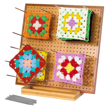 11.8 Inch Crochet Block Board with 20 Needles/Pegs, for Knitting, Bamboo Granny Square