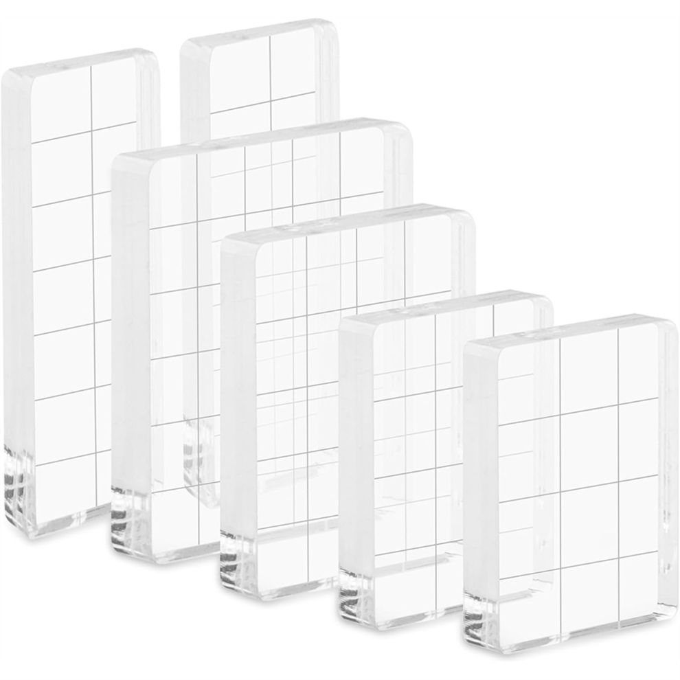 Saudism 6Pcs Acrylic Stamp Block, 4 Size Clear Blocks Decorative Stamps Block Scrapbooking