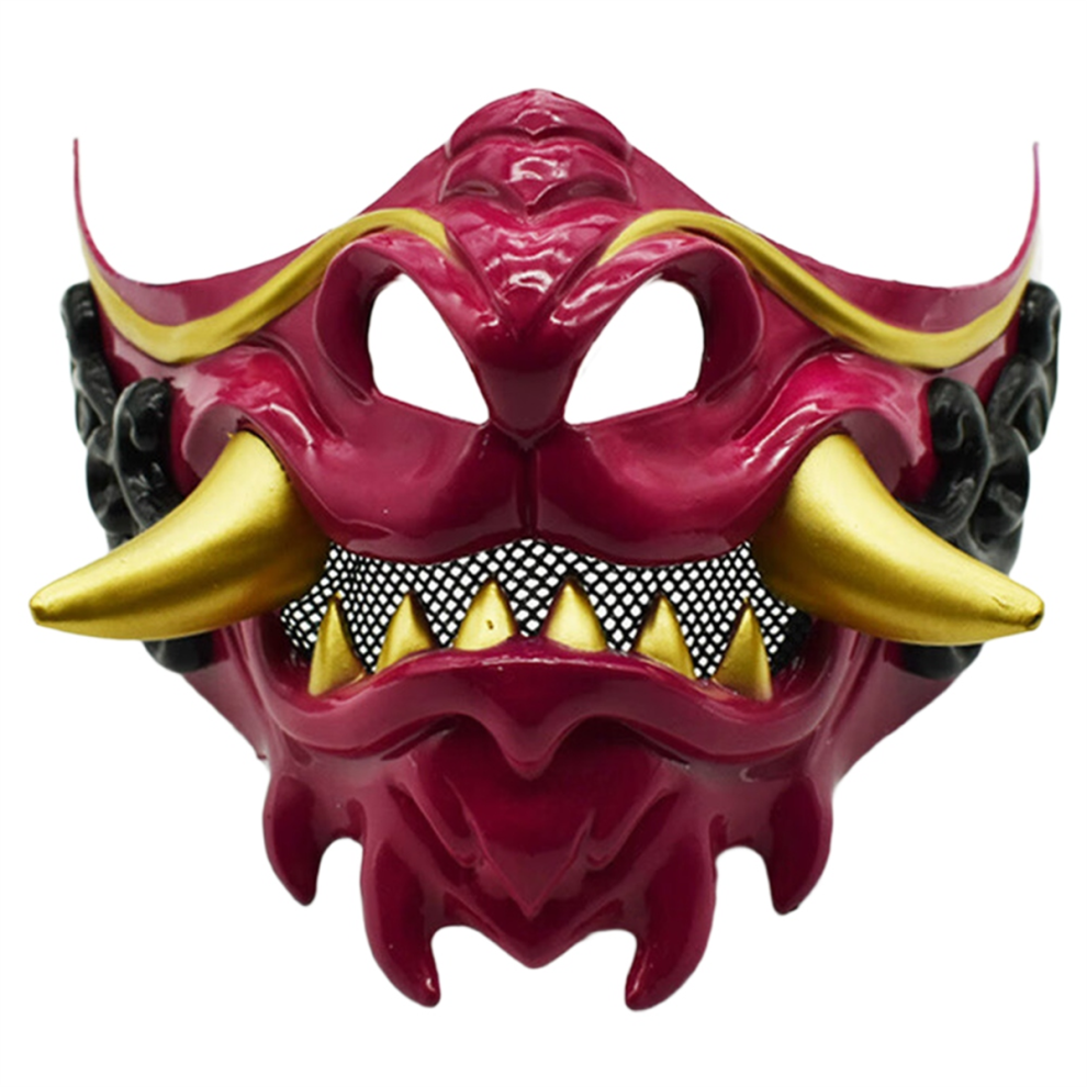 Saudism Red Halloween Japanese Samurai Ghost Devil Mask Warrior Role Playing Horror Thick