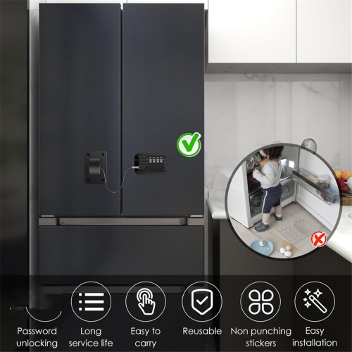 2 Pack Refrigerator Fridge Lock with Password Unlocking, Self Adhesive Childproof Cabinet Locks, Safety Freezer 2
