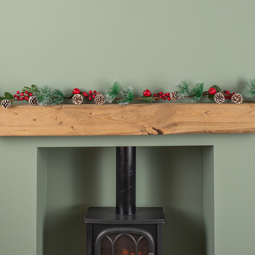 Samuel Alexander Unisex Multicolor 1.5M Christmas Berry Garland With Pinecones & Silver Glitter Tips - Image 3