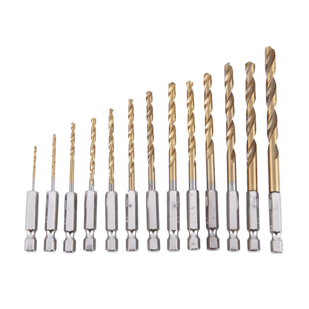 13Pc HSS Titanium Coated Drill Bit Set With 1/4inch Hex Shank-image-OPC-PJ8DR5V-NEW
