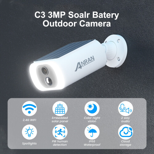 ANRAN CCTV Wireless Security Camera 3MP Home WiFi Solar Powered Audio Outdoor 1