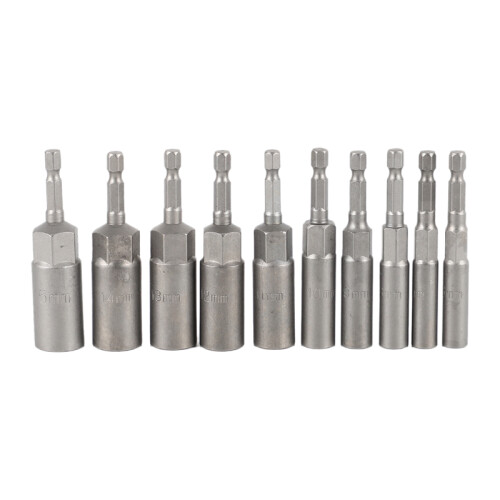 10Pc 1/4 Inch Wrench Hex Bit Socket Set Deep Long 1/2 Impact Drill Adapter Bits 1