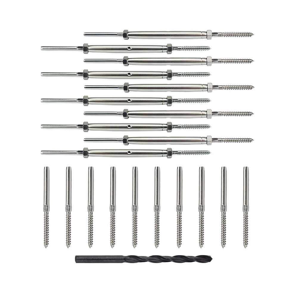 10 Pairs Lag Screw Swage Turnbuckle Tensioner and Stud Fitting for 1/8inch Cable Deck Railing Kit-image-OPC-PJ8DX99-NEW