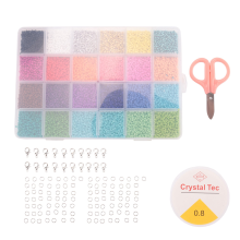 24000 Pcs Multicolor 2mm Glass Seed Beads with Lobster Clasps, Open Jump Rings and Elastic Crystal String