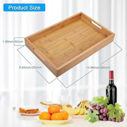 Rectangular  Bamboo Tray with Handles, for Food Serving, Dinner Breakfast , Tea ,Coffee Snack (38 x 25 x 5cm) 2