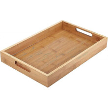 Rectangular Bamboo Tray with Handles, for Food Serving, Dinner Breakfast , Tea ,Coffee Snack (38 x 25 x 5cm)