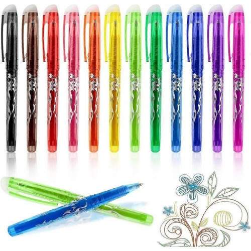 12-Pack Erasable Ink Pens with Gel - Erasable for Precise Writing